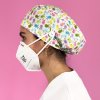 long hair surgical cap with buttons coloured tweets