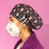 long hair surgical cap with buttons frida