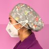 long hair surgical cap with buttons alice