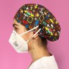 long hair surgical cap with buttons nursess