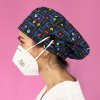 long hair surgical cap with buttons pacman