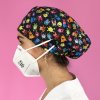 long hair surgical cap with buttons aliens