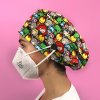 long hair surgical cap with buttons superheroes