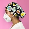 long hair surgical cap with buttons black pokemon