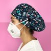 long hair surgical cap with buttons blue instruments