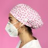 long hair surgical cap with buttons breast cancer