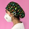 long hair surgical cap with buttons cactus