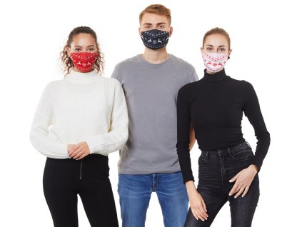 Vánoční balíček 3ks Textilní Antibakteriální rouška s aktivním NANO stříbrem Znovupoužitelná