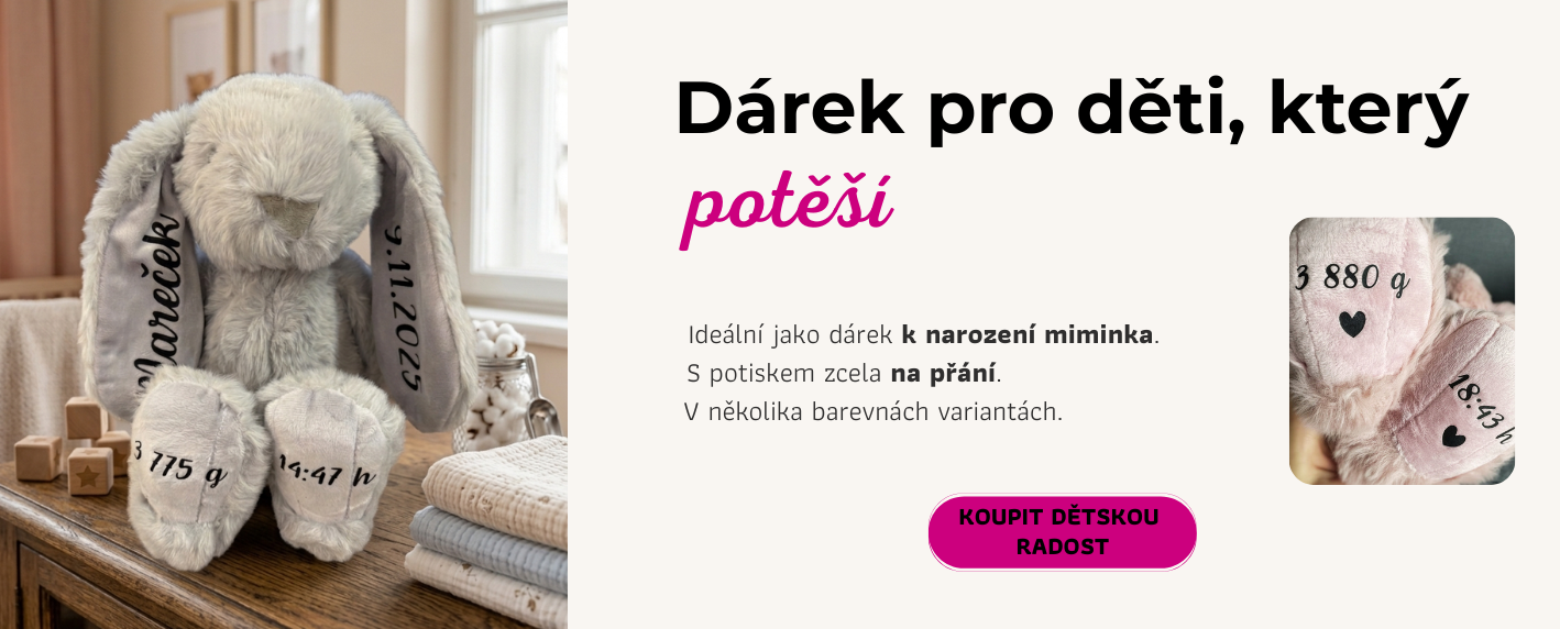 Plyšový králíček se jménem nebo údaji o narození