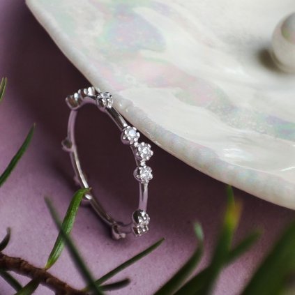 Větvičkový stříbrný prsten, sterlingové stříbrou, stříbro 925, přírodní prsten, prsten se syntetickými diamanty, prsten se zirkony