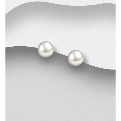 AAA kvalita Perlové puzetky ze stříbra, sladkovodní perla 6-6,5mm kvalita AAA