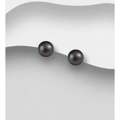 AAA kvalita Černé perlové puzetky ze stříbra, sladkovodní perla 6-6,5mm kvalita AAA