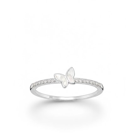 Motýlek stříbrný prsten s perletí a zirkony