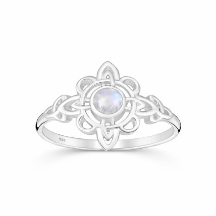 Stříbrný prsten s keltským uzlem měsíční kámen