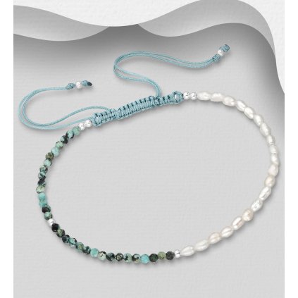 FIFTY FIFTY náramek tyrkys a perly