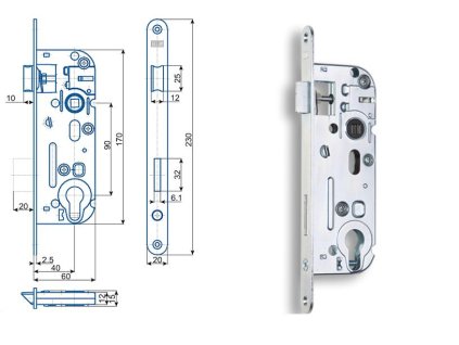 HOBES Zámek zadlabací 02-04C P-L, Zn bílý, 60/90, vložkový, čelo 18mm