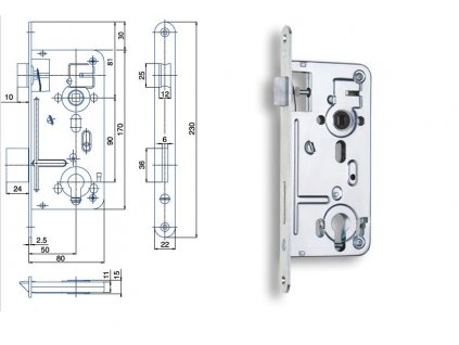 HOBES Zámek zadlabací 24026 P-L Zn bílý 80/90 vložkový, čelo 22mm