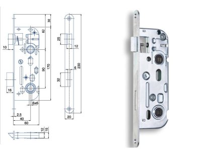 HOBES Zámek zadlabací 01-16, P-L, Zn bílý, 60/90, WC, čelo 20mm