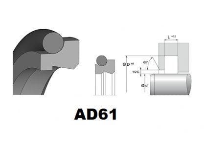 Teflonový stírací kroužek 25 x 32,6 x 4,2 / 4,2 AD61 PTFE/NBR Dichtomatik