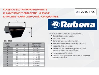 V-belt CD 25 x 1700 Li, 1760 Lw, Rubena