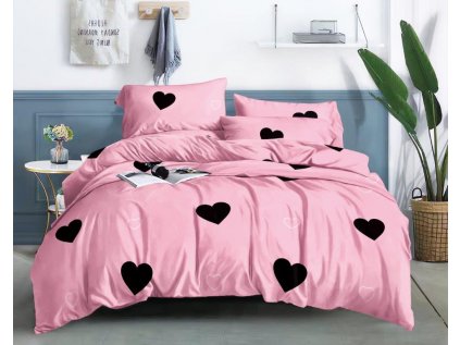 Růžové povlečení CORAZON z mikrovlákna s motivem srdcí
