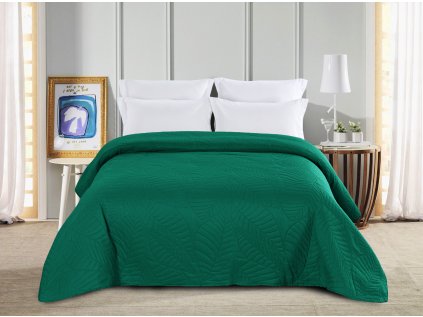 Zelený přehoz na postel se vzorem LEAVES (Rozmiar 170 x 210 cm)