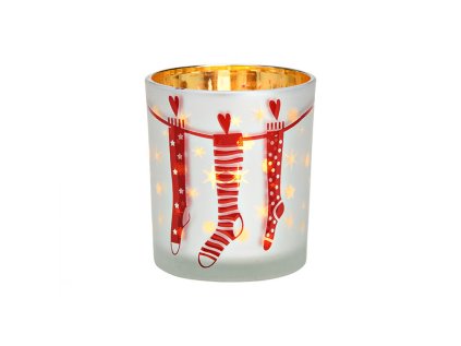 Vánoční skleněný svícen CHRISTMAS STOCKING 10 cm bílý pro útulný domov
