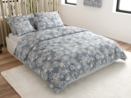 Povlečení z mikrovlákna VLOČKA modrošedé se sněhovým motivem