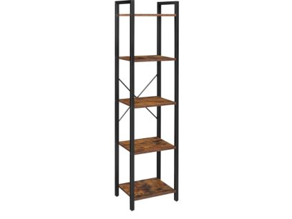 Regál TAYLOR s 5 policemi – Úzký regál s kovovou konstrukcí, výška 154 cm, ideální pro knihy a dekorace.