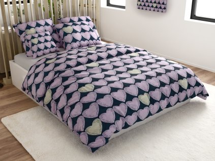 Povlečení z mikrovlákna VIOLET HEARTS světle fialové s motivem srdcí