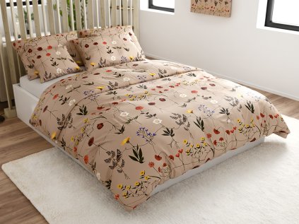 Elegantní povlečení mikroplyš HERBÁŘ béžové s květinovým motivem