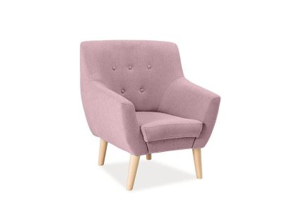 Elegantní růžové relaxační křeslo AMBER 1 s dřevěnými nohami