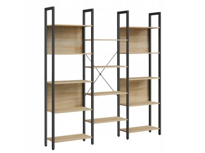 Knihovna TAYLOR SONOMA – 14 polic, dekor dub sonoma a černý kovový rám pro moderní interiér.