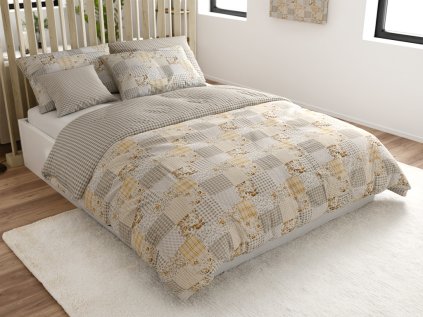 Béžové povlečení z Renforcé bavlny PATCHWORK s moderním vzorem