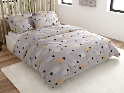 Šedé povlečení SHEEP DREAM z mikrovlákna s motivem oveček