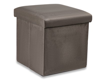 Hnědý skládací taburet CUBEXO VELVET M s úložným prostorem
