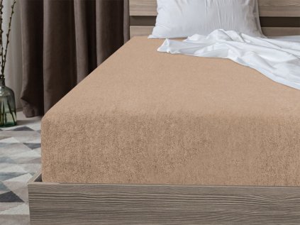 Luxusní froté prostěradlo 90 x 200 cm v elegantní světle hnědé barvě