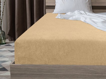 Froté prostěradlo 90x200 cm béžové na jednolůžko