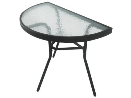 Půlkruhový zahradní stůl PREXO 70x40 cm černý se skleněnou deskou