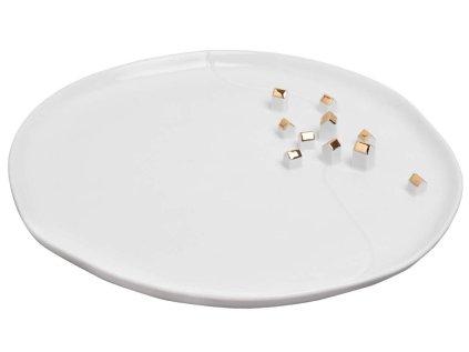 Bílý porcelánový talíř GOLD VILLAGE s dekorem zlatých domečků