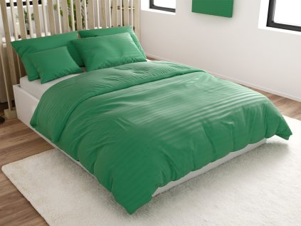 Hotelové povlečení JASMINE tmavě zelené – proužek 2 cm, mikrovlákno