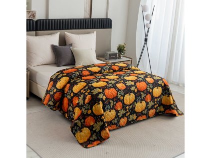 Barevný přehoz na postel ORANGE PUMPKINS s dýňovým vzorem