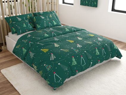 Povlečení z mikrovlákna CHRISTMAS DRIFT zelené – vánoční stromky
