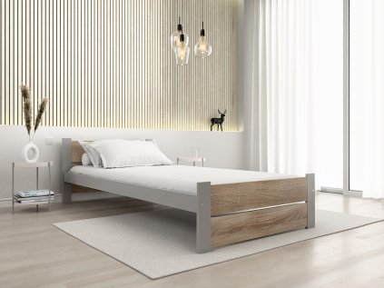 Moderní postel IKAROS DOUBLE 90 x 200 cm, dub sonoma/šedá do ložnice