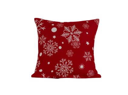 Vánoční povlak na polštář SNOWFALL červený 45x45 cm s bílými vločkami