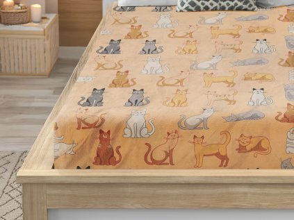 Roztomilé mikroplyšové prostěradlo COLORED CATS 160x200 cm s potiskem koček