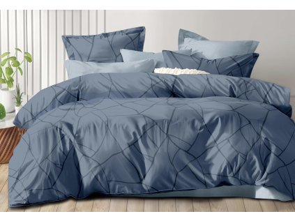 GREYVO šedomodré – elegantní bavlněné povlečení s liniovým motivem