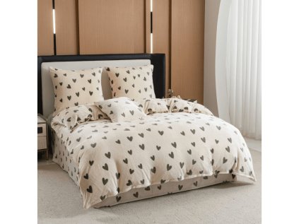 Romantické mikroplyšové povlečení HEARTINO krémové se srdíčky