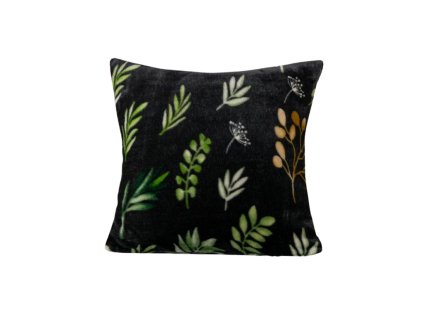 Mikroplyšový povlak na polštářek ZELNOIR 45x45 cm s listovým motivem