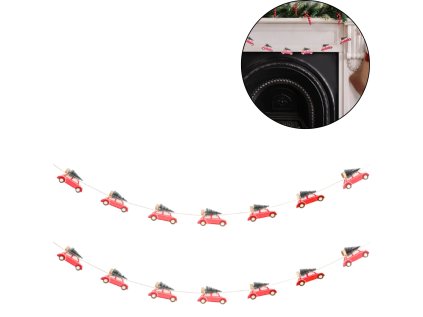 Vánoční dřevěná girlanda WINTER CARS s autíčky – 1,5 m